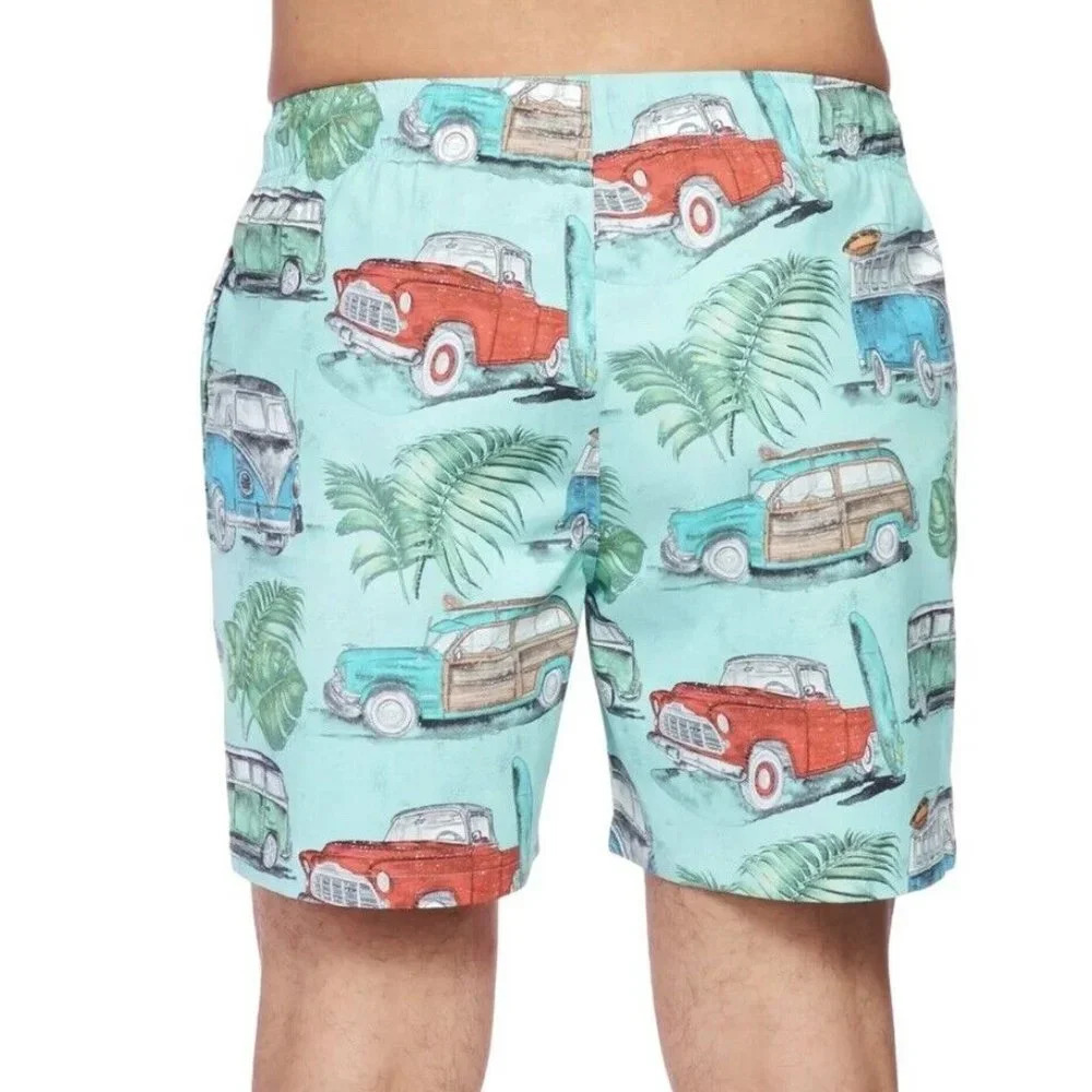 Psycho Tuna Surf Life Blue Vintage Cars Swim Trunks Board Shorts Size XLG NWT - Picture 3 of 6
